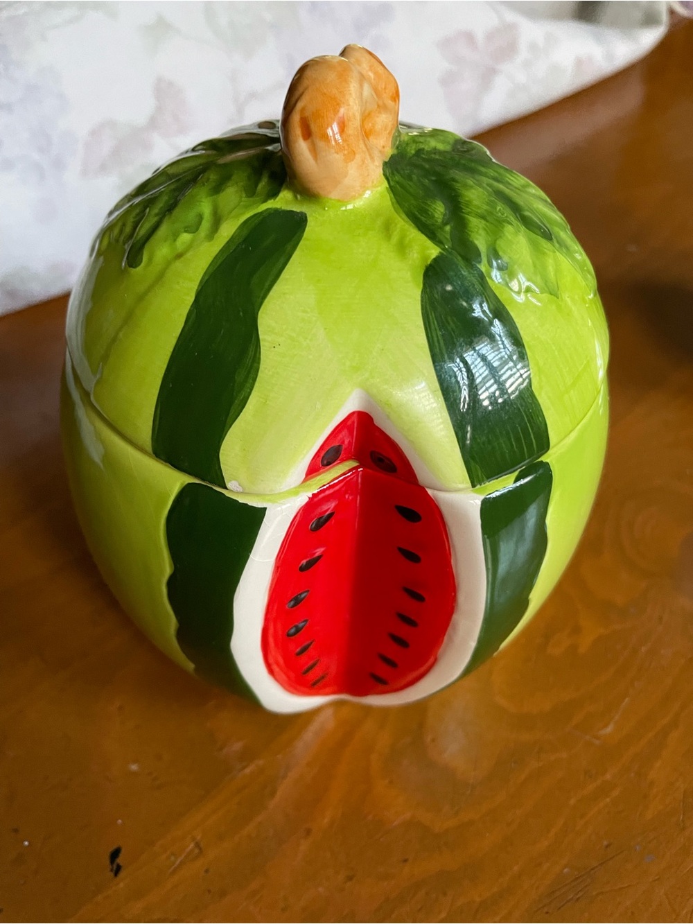 Hand-Painted Watermelon Ceramic Decorative Jar
6 14” high
5” wide